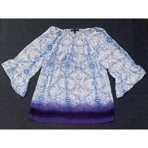 Zac & Rachel Blouse Women's Size Small Blue Shirt Sheer 3/4 Sleeve